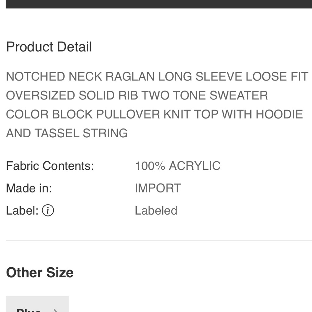 Women’s Charcoal & Ivory Two Tone Ribbed Hooded Tassel Drawstring Sweater - Picture 9 of 9